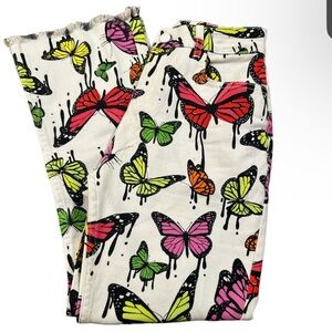JADED London BUTTERFLY print kick flare PANTS/jeans sz W25